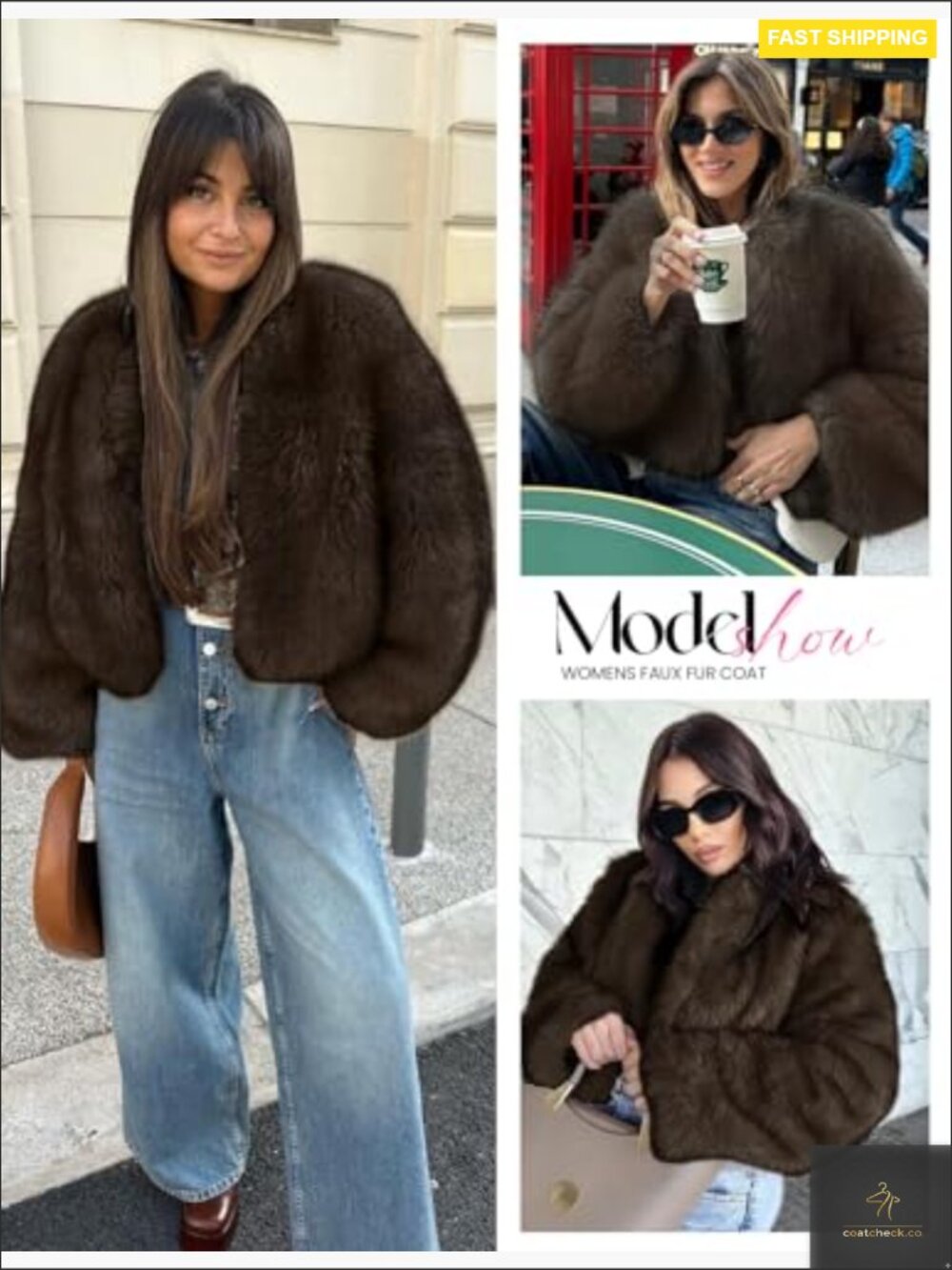 Cropped Faux Fur Coat Fluffy Open Front Winter Warm Outerwear Jacket - Picture 5 of 7